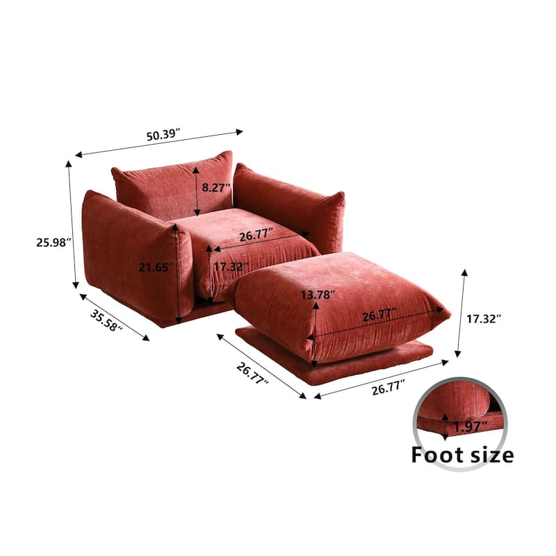 Single Sofa Accent Chair Armchair Chenille Fabric Sofa with Ottoman Set