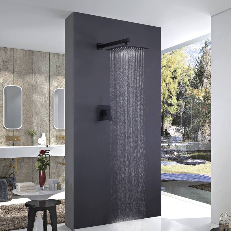 Modland Single Handle Matte Black Rain Shower System with 10" Shower Head and Rough-In Valve - Matte Black