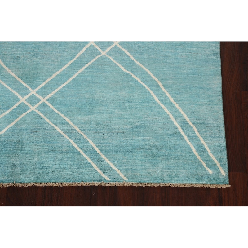 Turquoise Moroccan Vegetable Dye Oriental Wool Area Rug Hand-knotted - 6'4" x 9'8"
