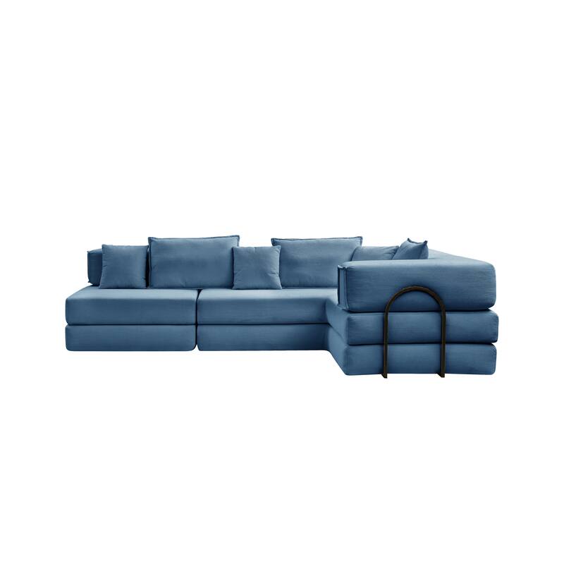 118.2" Oversized Modular Foldable Floor Sofa Couch, Corduroy Upholstered Convertible Sectional Sofa Bed w/ Pillows for Apartment