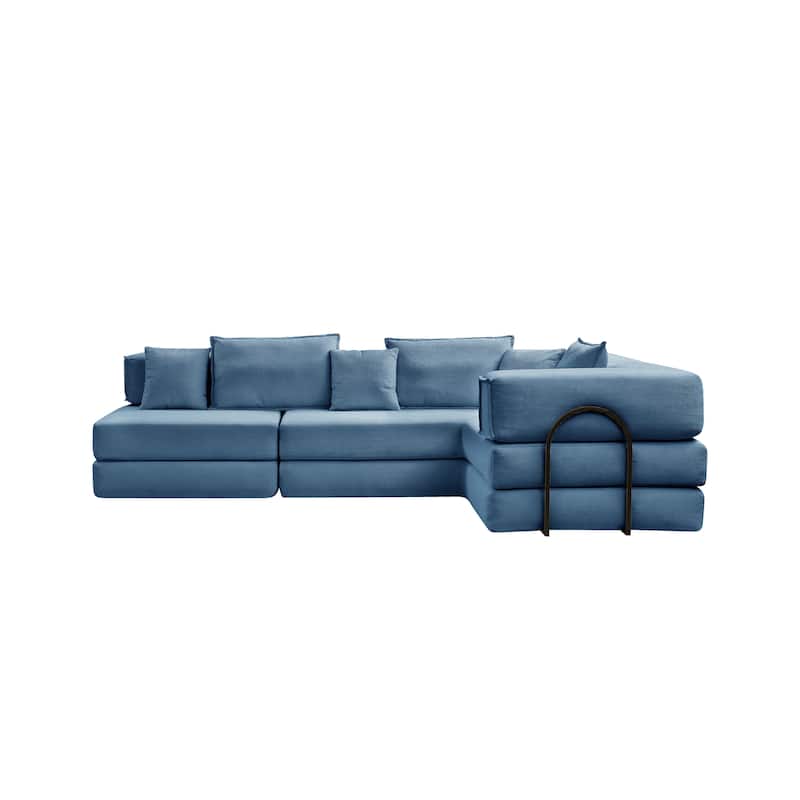 DIY Modular Corduroy L-Shaped Floor Sofa Set with 6 Pillows
