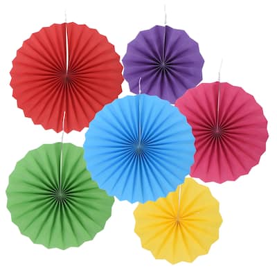 1 Set/6Pcs Paper Fans Hanging Decoration Round 8"/12"/16", Colorful - Multicolor