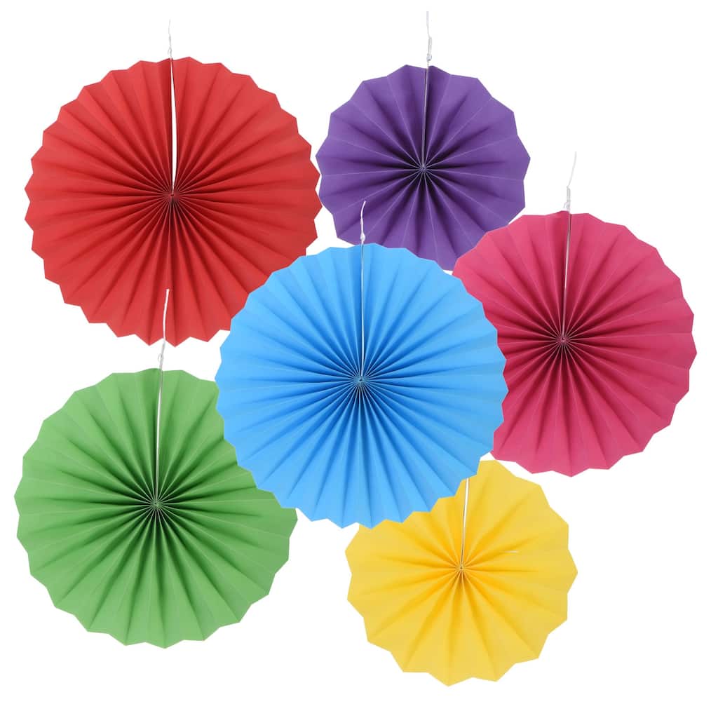 1 Set/6Pcs Paper Fans Hanging Decoration Round 8"/12"/16", Colorful - Multicolor