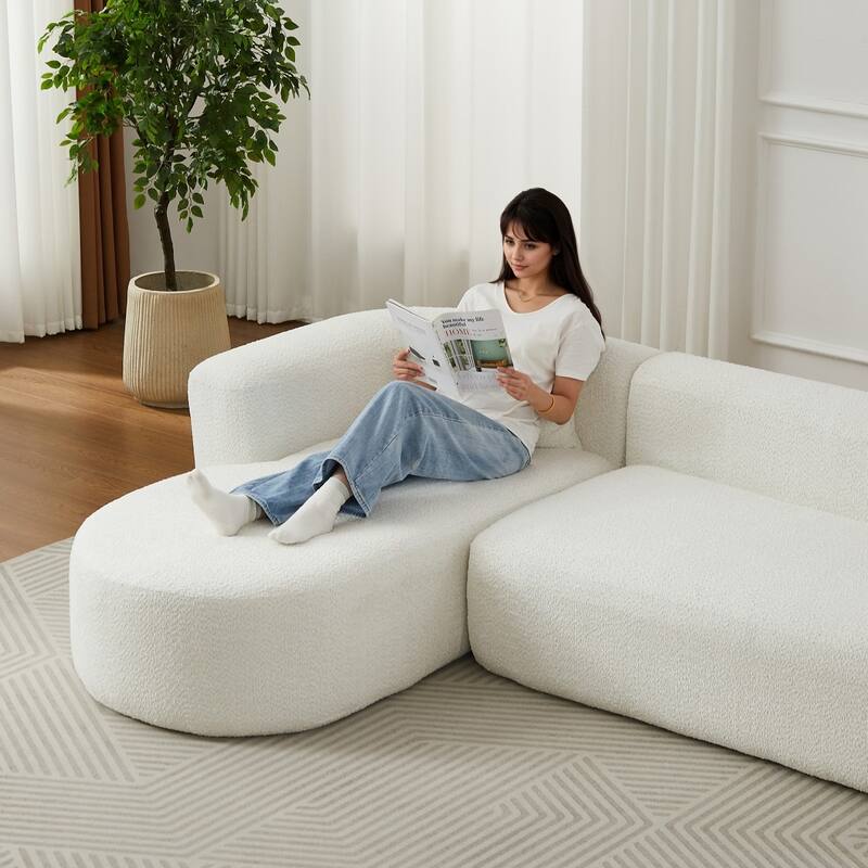 109.4" L-Shaped Chenille Boneless Sectional Sofa with Two Throw Pillows