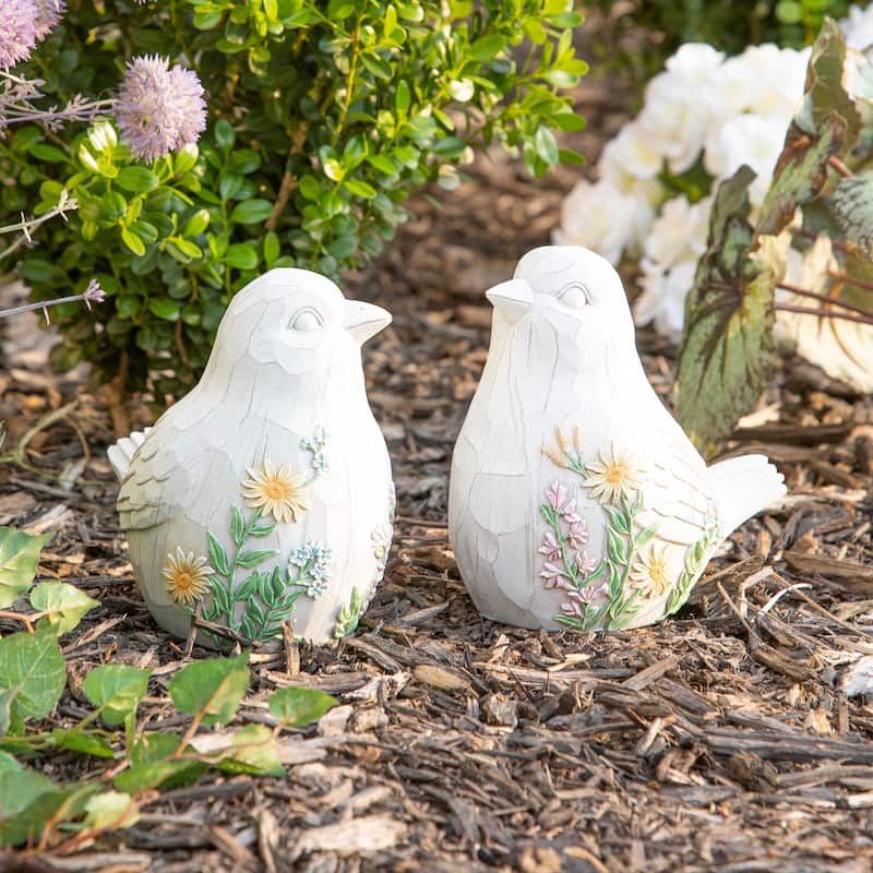 7 in. Carved Floral Resin Statuary (Set of 2)