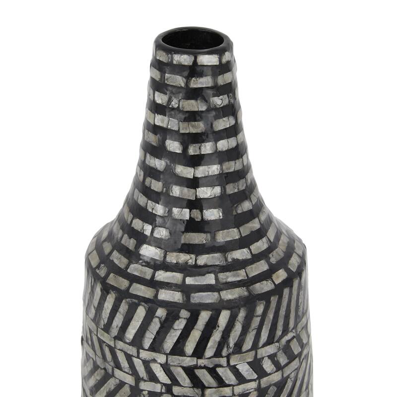 Mother of Pearl Shell Tribal Handmade Decorative Vase - Black - Roche River Decor