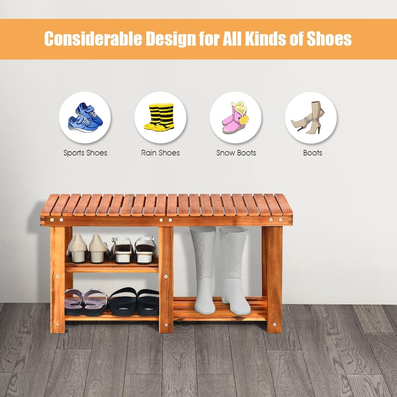 Costway 3-Tier Wood Shoe Rack Shoe Bench Freestanding Boots Storage