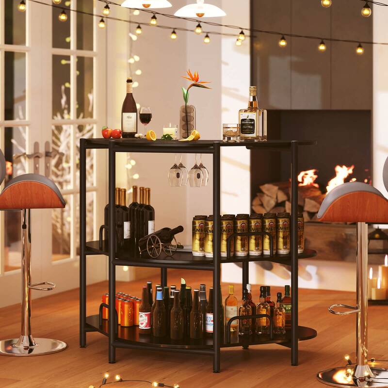 Costway 3-Tier Home Bar Unit with Stemware Racks & Storage Shelves - See Details