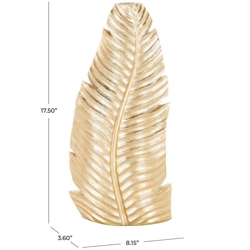 Gold Polystone Curved Metallic Leaf Vase