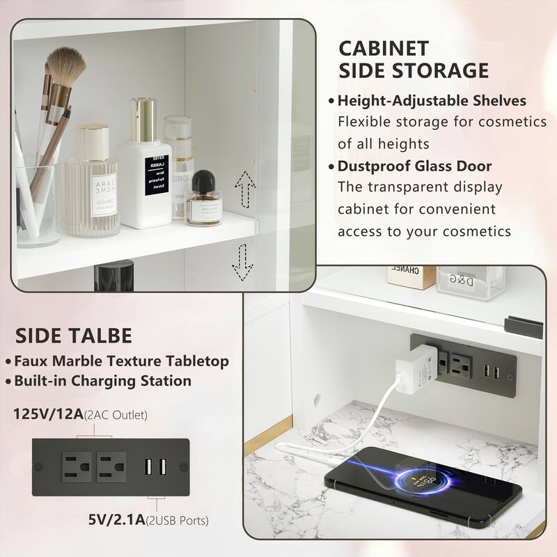 Modern Fluted Makeup Vanity Desk with Lighted Mirror, Dressing Table