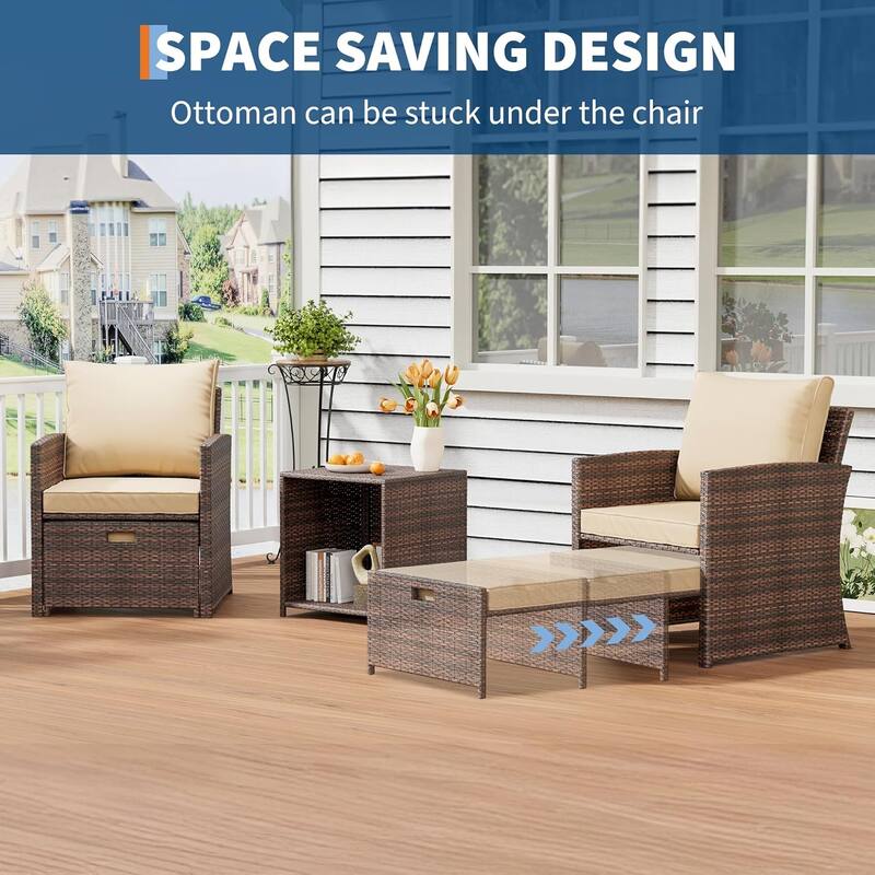 5-Piece Patio Conversation Set with 2 Ottomans and Table Ideal for Balcony