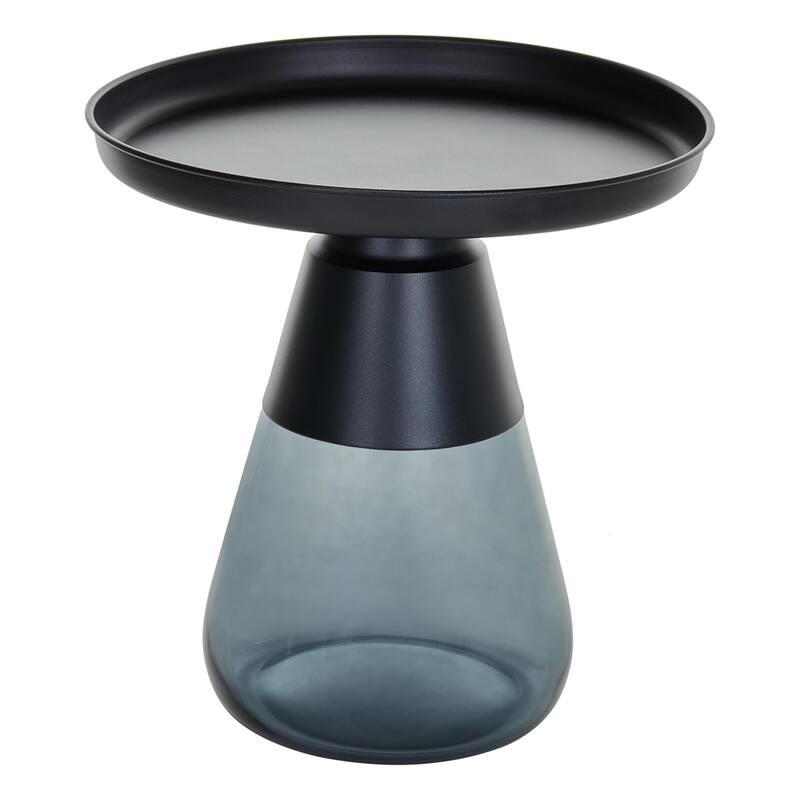 Nesting Table - Matte Black Tray Top with Smoky Glass Base - 19x20