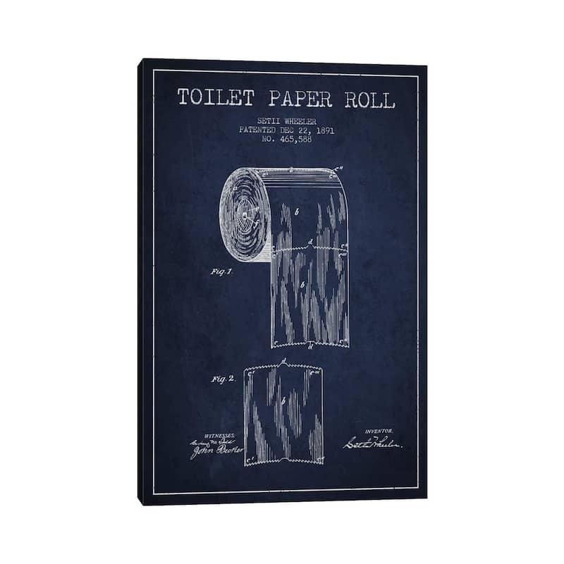 iCanvas "Toilet Paper Navy Blue Patent Blueprint" by Aged Pixel Canvas Print