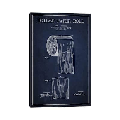 iCanvas "Toilet Paper Navy Blue Patent Blueprint" by Aged Pixel Canvas Print