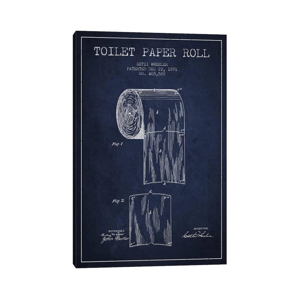 iCanvas "Toilet Paper Navy Blue Patent Blueprint" by Aged Pixel Canvas Print