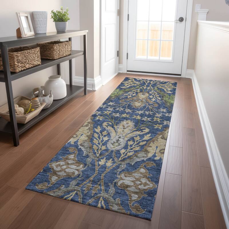 Machine Washable Indoor/ Outdoor Traditional Craftsman Chantille Rug - Navy - 2'3" x 7'6"