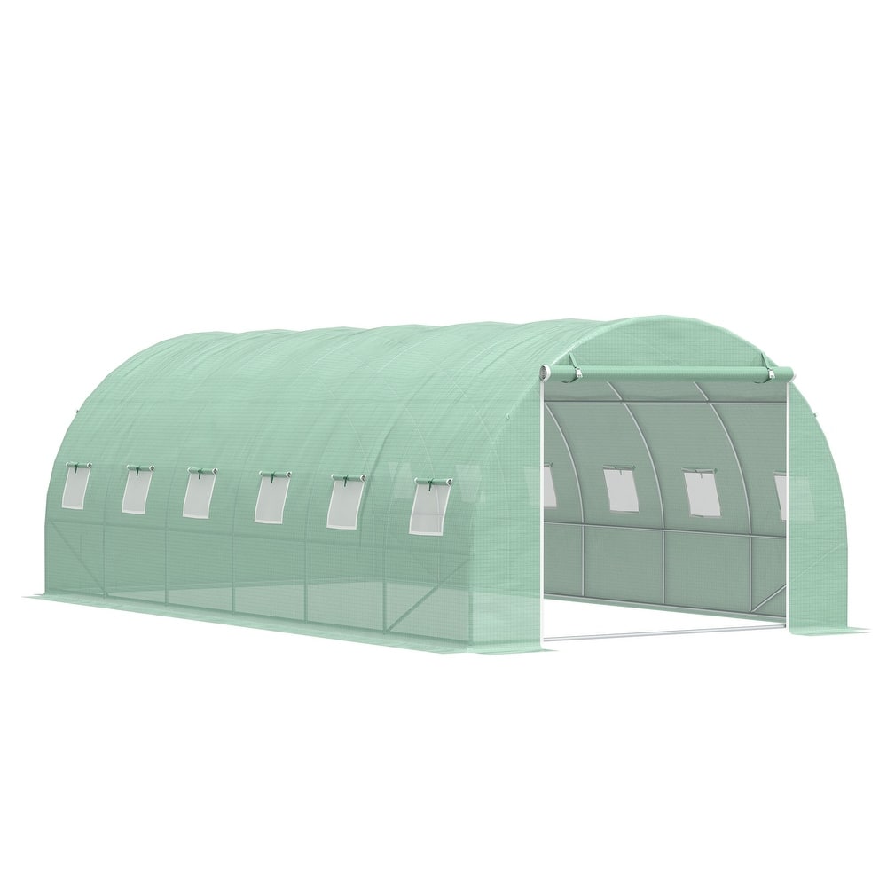 19.7" Large Walk-in Greenhouse Garden Plant Seed Growing Tent Tunnel Shed with Windows and Door Green