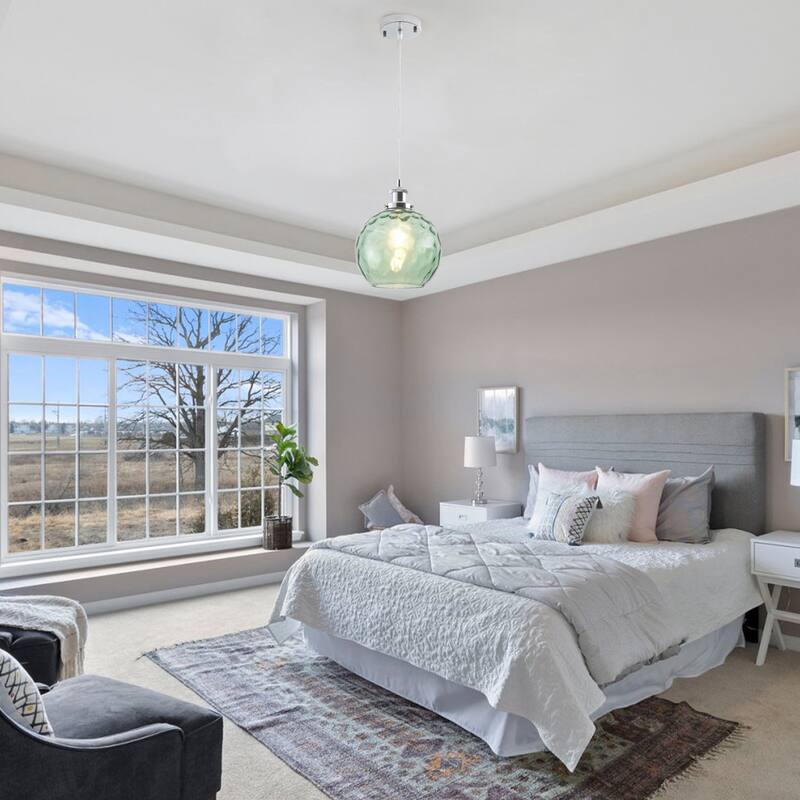 1-Light Metal Hanging Pendant Light with Glass Shade for Kitchen Island