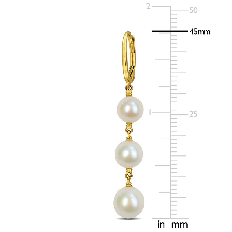 Miadora 6-8mm Cultured Freshwater Pearl Drop Leverback Earrings in 10k Yellow Gold
