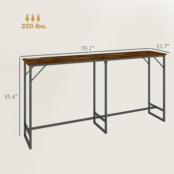 dimension image slide 0 of 2, HOMCOM 70" Long Bar Table with Charging Station, Industrial Style Rectangular Bar Height Pub Table with Steel Frame.