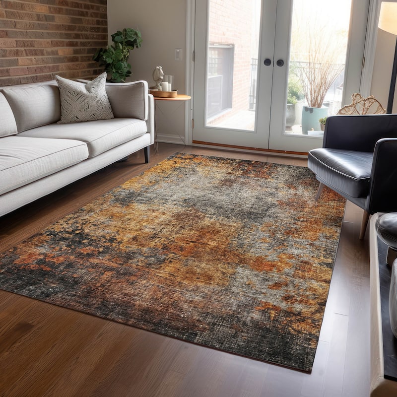 Machine Washable Indoor/ Outdoor Abstract Contemporary Chantille Rug - Paprika - 9' x 12'