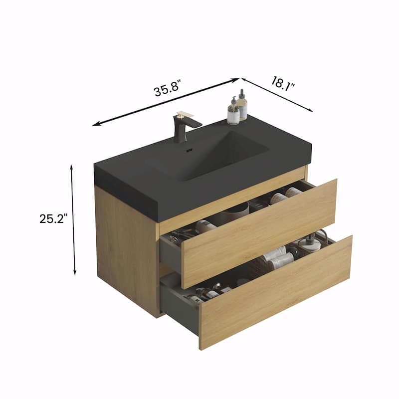 36"/30"/24" Floating Bathroom Vanity with Sink, Wall-Mounted Storage Cabinet
