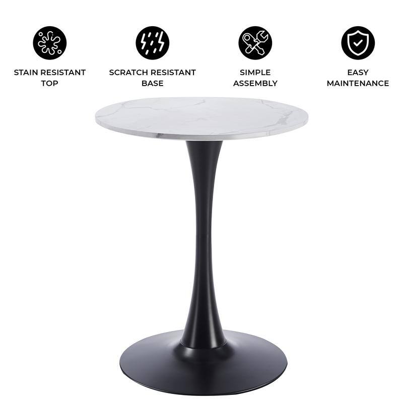 Bristol Modern Solid Wood Top Dining Table with Powder Coated Stainless Steel Pedestal Black Base for Home Kitchen or Restaurant
