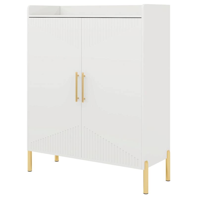35" White & Gold 6-Tier Entryway Shoe Storage Cabinet