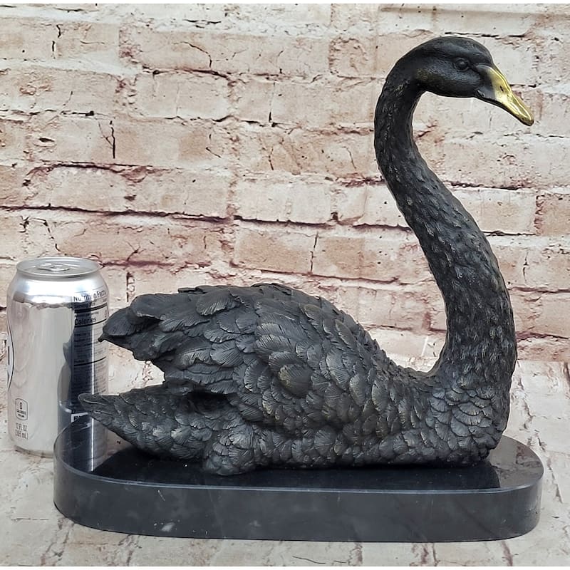 Swan Bird Bronze Sculpture Statue Figure On Marble Base 12 Inches X 12 Inches