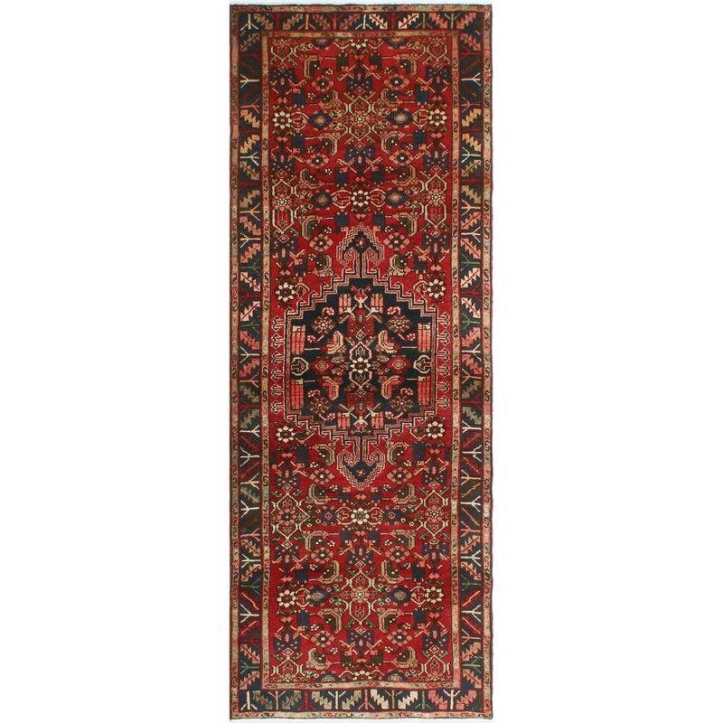 Fine Vintage Distressed Zahid Red/Navy Runner - 3'4" x 9'5"