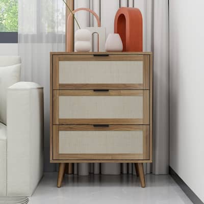 Wood Storage Cabinet with 3 Engineered Rattan Drawer Suitable for Bedroom,Living Room,Study