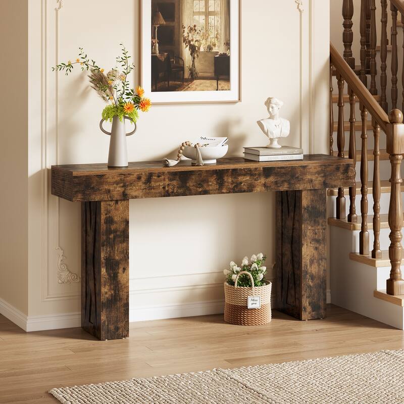 63-Inch Wood Narrow Console Sofa Table with Pedestal for Entryway