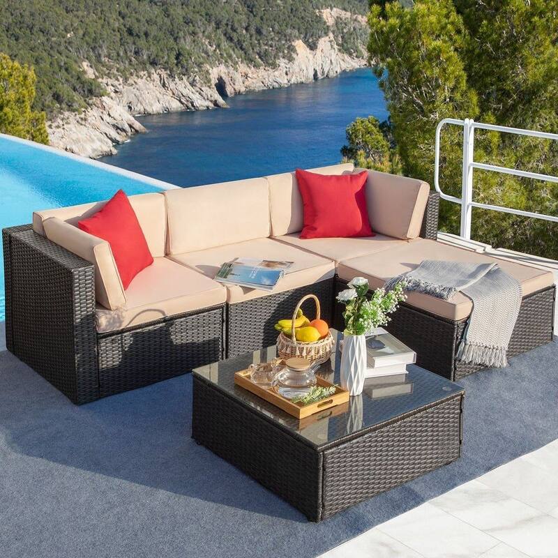 Homall 5 Pieces Patio Furniture Sets Outdoor Sectional Sofa Manual Weaving Rattan