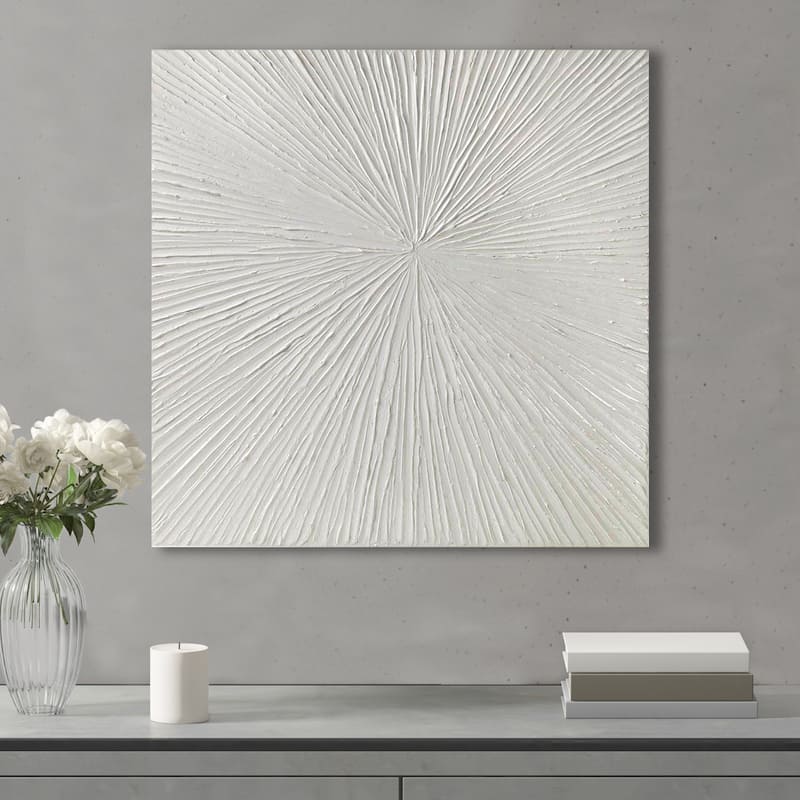 Roomfitters 30x30 Inch White Textured Abstract Burst Wall Art, Modern Dimensional Hand Painted Decor for Living Room