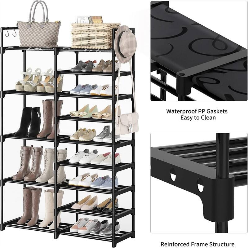 9 Tiers Black Shoe Rack Shoe Storage Shoe Organizer - 11.75"D x 33.75"W x 62.25"H