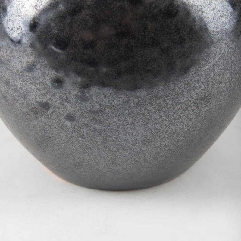 Kora Dark Gray And Brown Metallic Double Ear Vase (9") - 9.4L x 9.4W x 8.5H