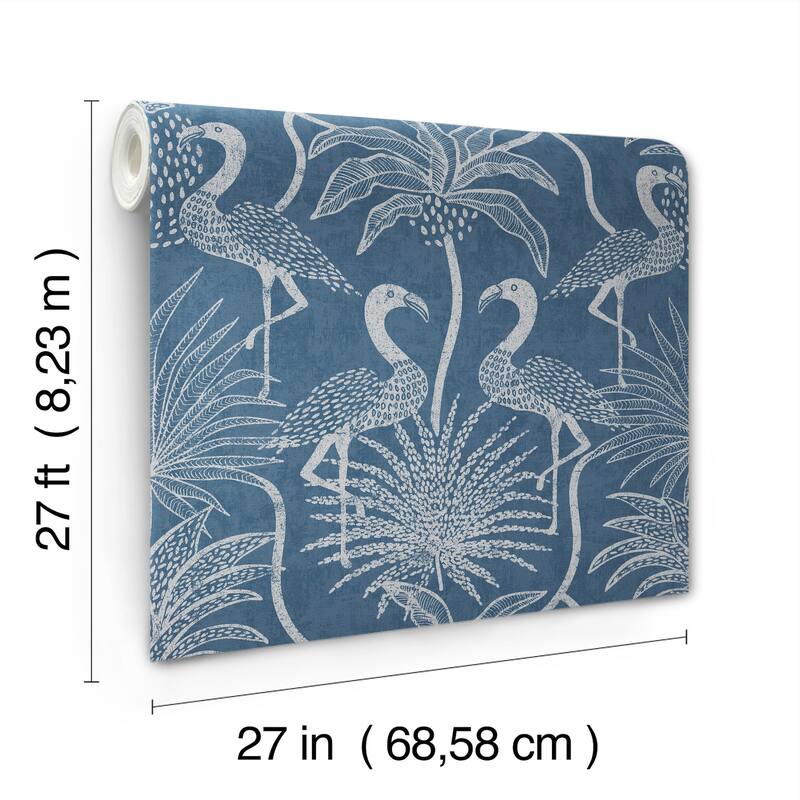 A-Street Prints Biscayne Navy Flamingo Beach Wallpaper