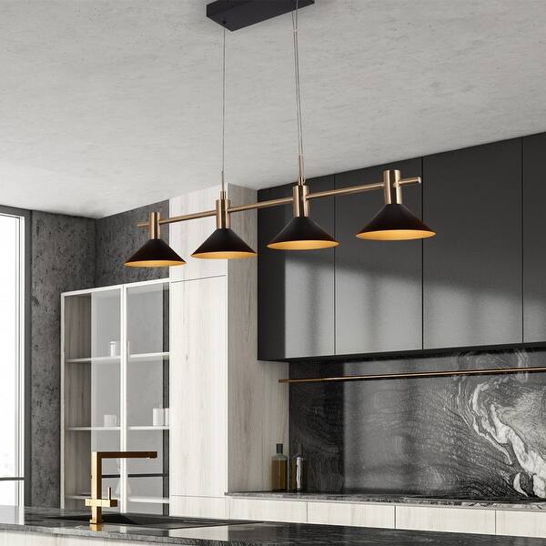 slide 2 of 10, Modern Farmhouse 4-Light Black Metal Chandelier Linear Kitchen Island Lights for Dining Room - 38.5" L x 7" W x 9" H