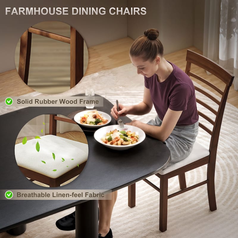 Set of 2 Armless Dining Chairs with Linen-Feel Fabric Seat and Rubber Wood Legs for Kitchen Use - 17.1" W x 20.1" D x 37" H
