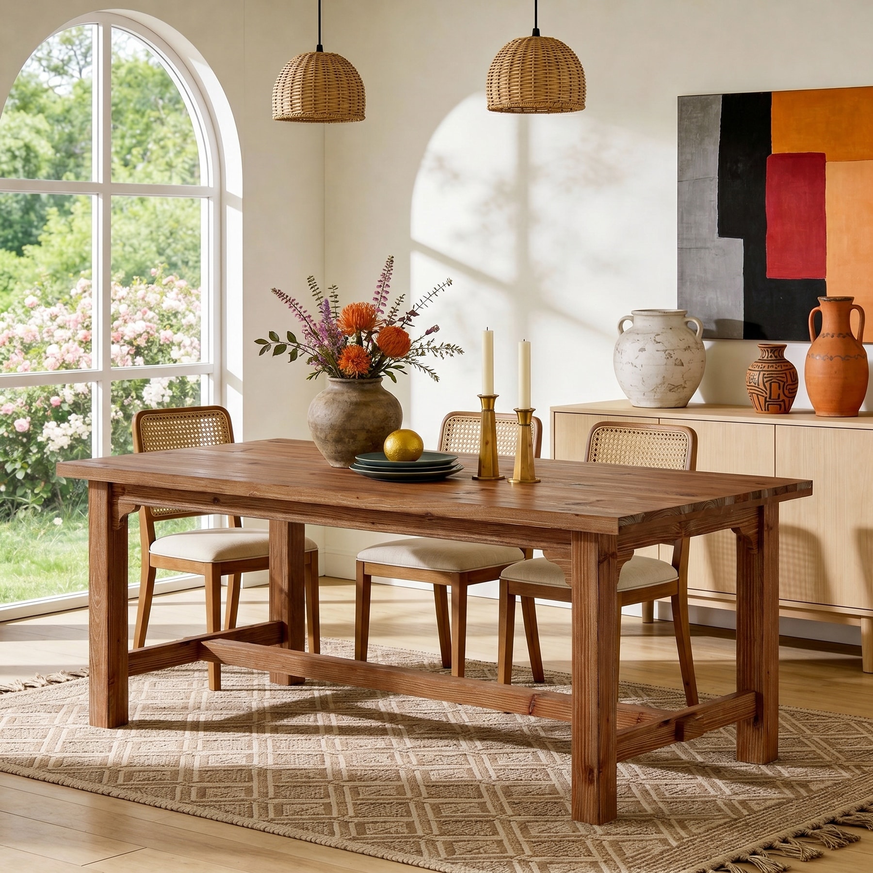 62.99" Farmhouse Solid Wood Dining Table, Seats 4-6, Rustic
