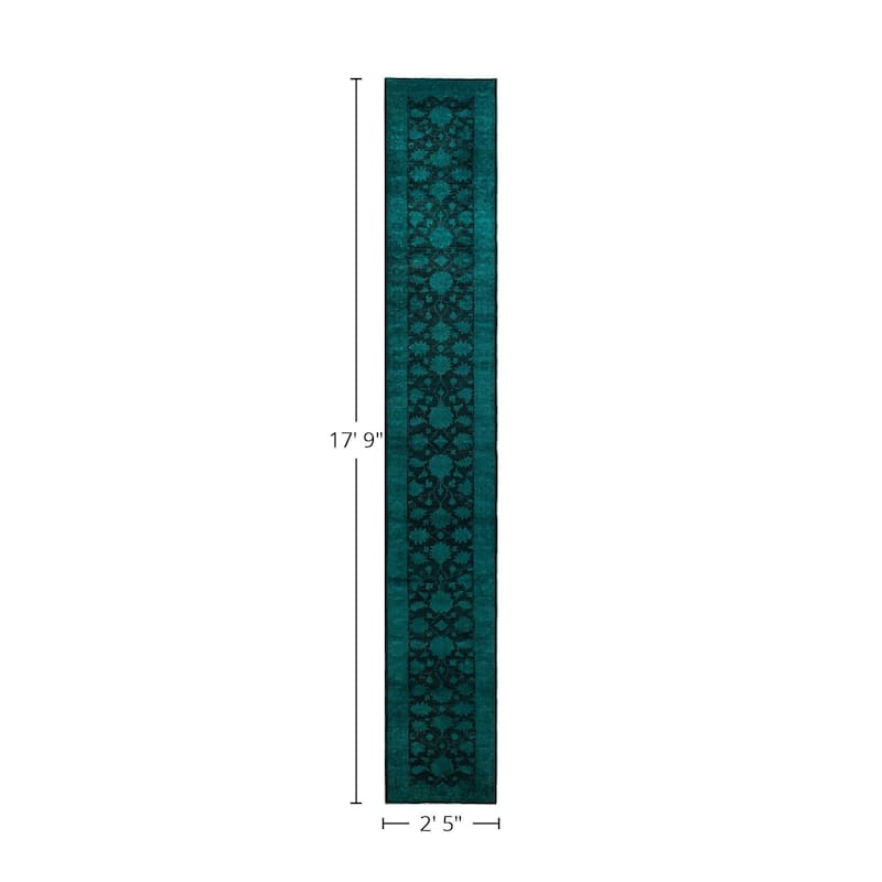 Overton Hand Knotted Wool Vintage Inspired Modern Contemporary Overdyed Black Runner Rug - 2' 5" x 17' 9"