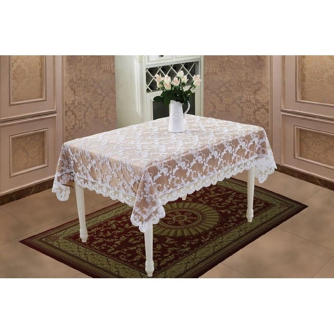 Violet Linen Royal Bridal Damask Embroidered Lace Pattern Tablecloths