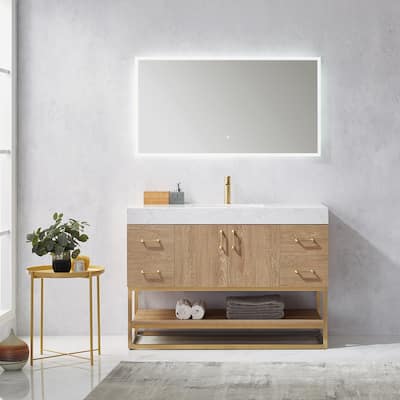 Alistair 48" Single Vanity with White Grain Stone Top and Mirror