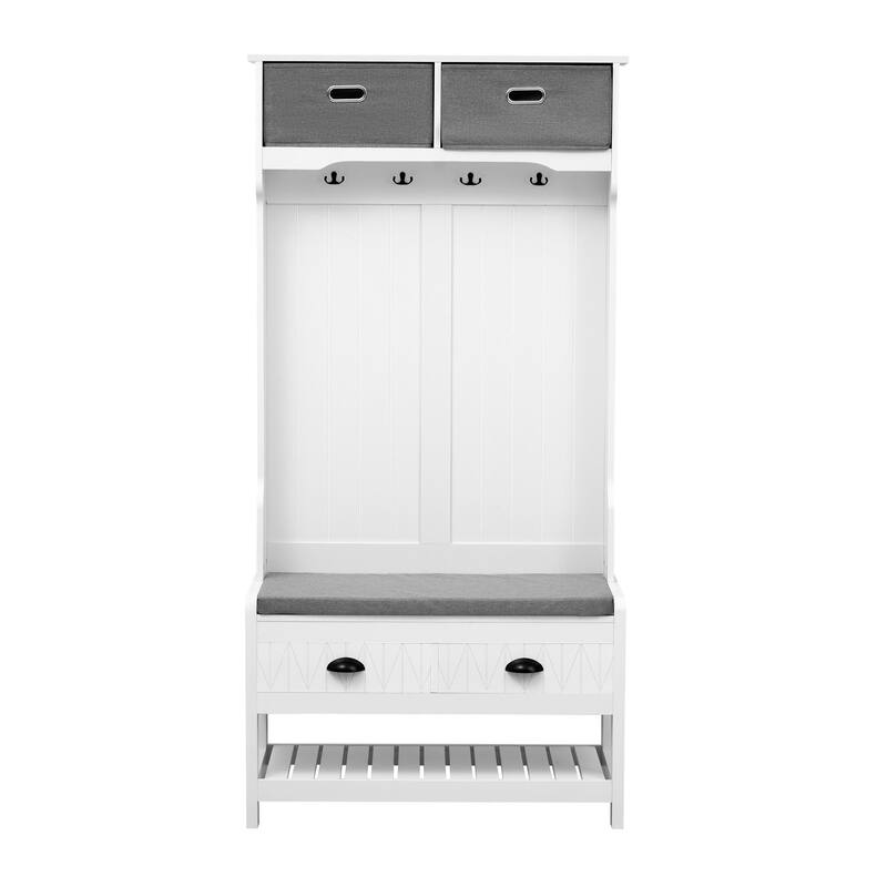 3-in-1 Hall Tree with 6 Hooks, Hinged Lid, Entryway Coat Hanger and Storage Bench