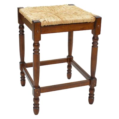 HomeRoots 24" Natural And Chestnut Solid Wood Backless Counter Height Bar Chair With Footrest - 16.5