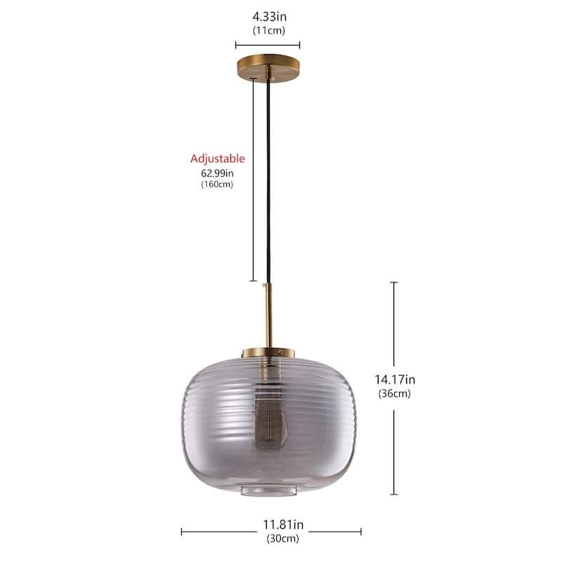 Farmhouse Smoke Grey 1-Light Striped Glass Pendant Lamp for Kitchen Island