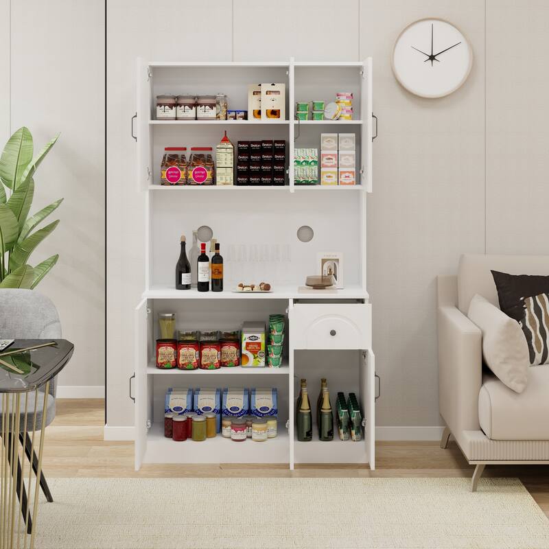 Kitchen Pantry Storage Buffet with Microwave Oven Countertop, Adjustable Shelves