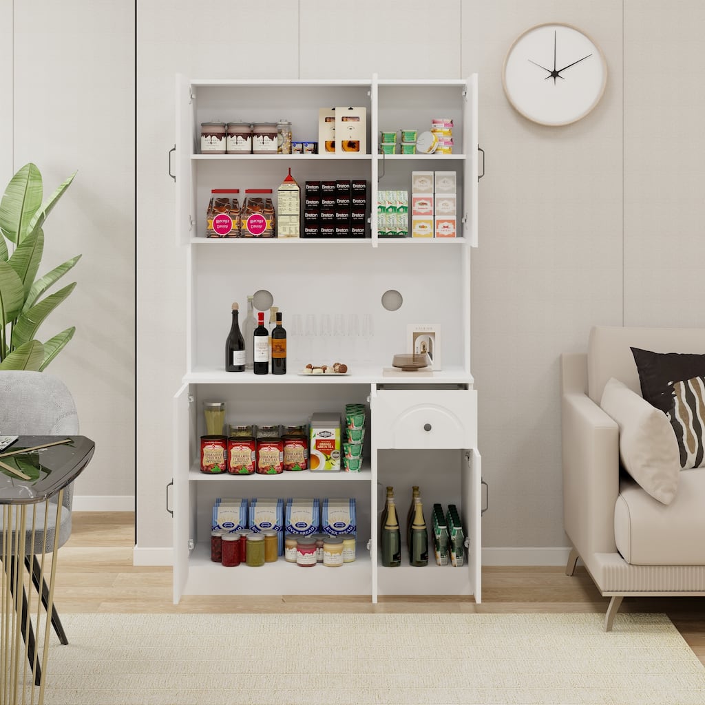 Tall Storage Cabinet White Pantry Cabinet Sideboard wMicrowave Stand