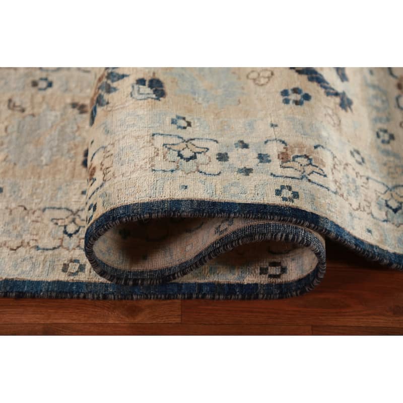 Hand Knotted Oriental 100% Wool Carpet Traditional All-Over Navy Blue & Blues Ziegler Area Rug - 9' 9'' X 8' 3''