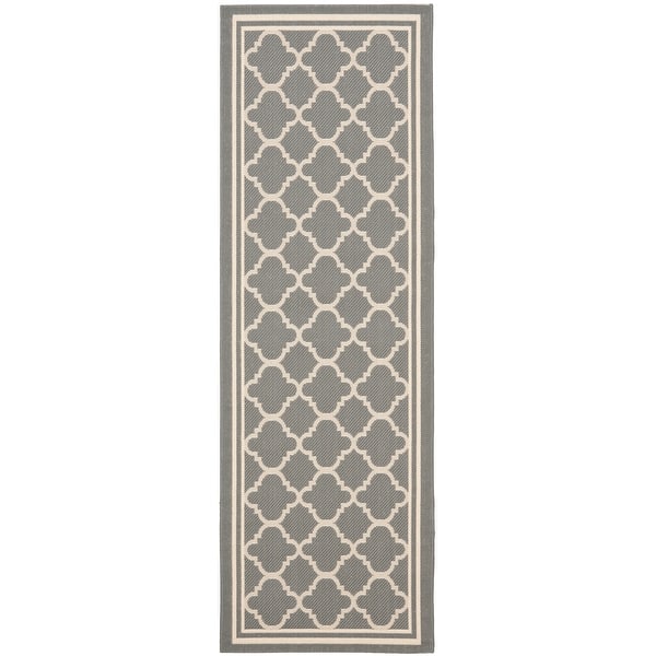 slide 2 of 9, SAFAVIEH Courtyard Kailani Indoor/ Outdoor Waterproof Patio Backyard Rug 2'3" x 10' Runner - Anthracite/Beige